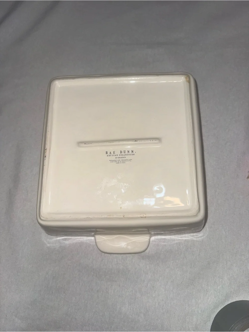 Rae Dunn FRUITCAKE Baking Dish Square Ceramic 10” Artisan Collection Magenta
